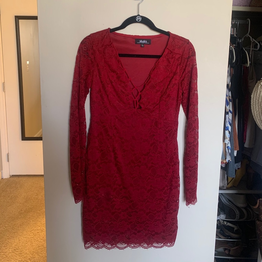 Lulu’s Long Sleeve Red Lace Dress